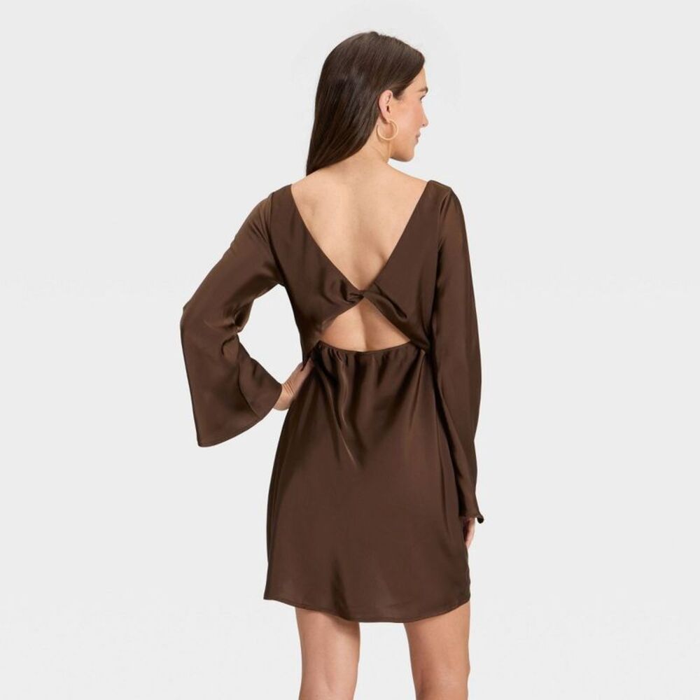 Women's Twist Back Mini Dress - A New Day Brown S - Picture 2 of 3